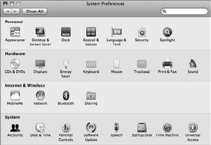 The System Preferences window is a familiar face to any Snow Leopard user.