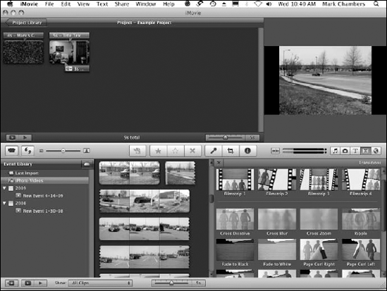 Add transitions for flow between clips in iMovie.