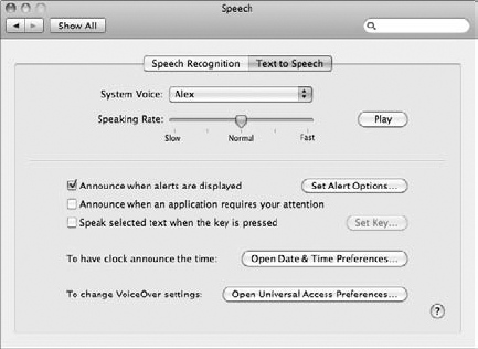 You can select your Mac's voice from the Text to Speech pane.