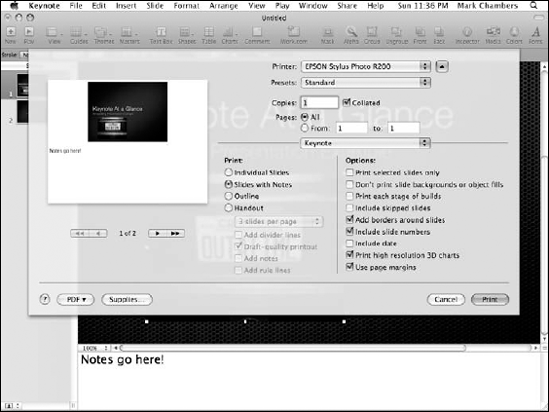 Keynote offers a wide range of printing options for your slides and notes.