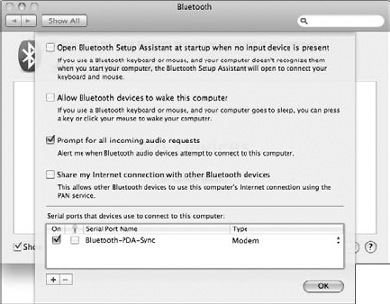 You can add, delete, enable, or disable Bluetooth ports from the Advanced sheet.