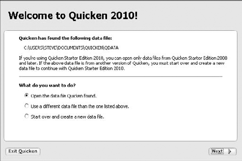 Another Get Started With Quicken 2010 window.