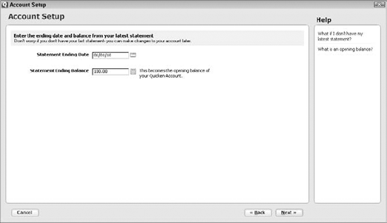 The Statement Date and Balance dialog box.