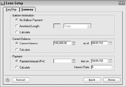 More buttons and boxes you can use to describe the amortized loan.