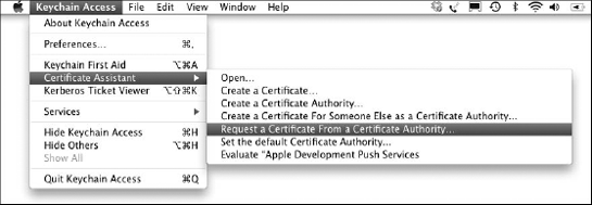 Using Keychain Access to request a certificate from a certificate authority to begin the process of generating your certificate