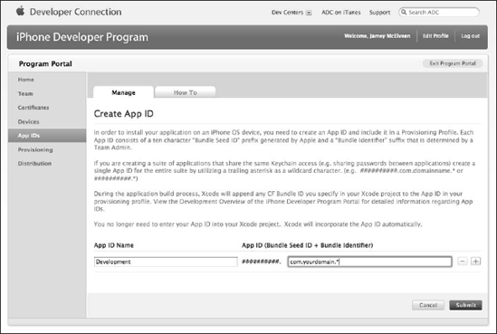 Use the Create App ID screen to create an App ID for your application or applications.