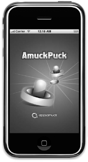 The completed splash screen from AmuckPuck.