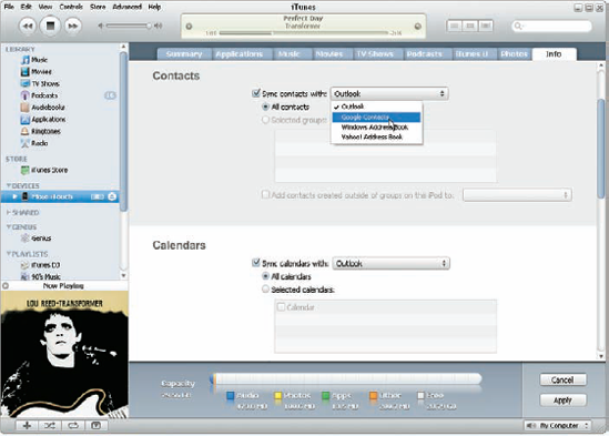 Synchronize contacts and calendars with the iPod touch.