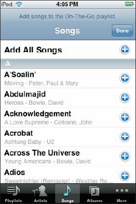 Add songs to the On-The-Go playlist.