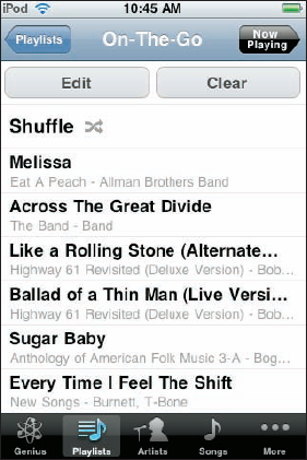 The On-The-Go playlist ready to play (or be cleared).