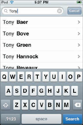 Search for a contact by typing part of a name.