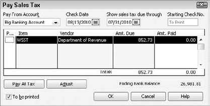 The Pay Sales Tax dialog box.