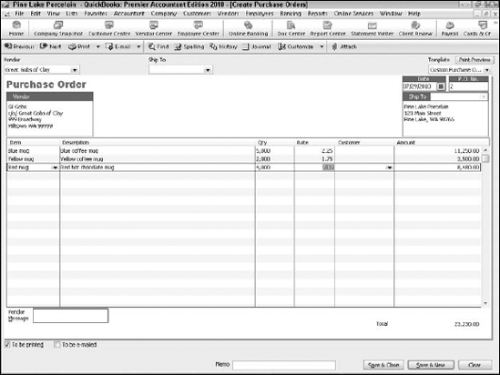 The Create Purchase Orders window.