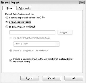 The Export Report dialog box.