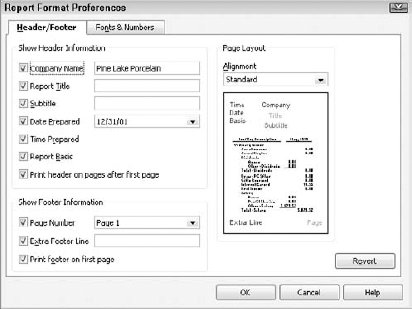 The Report Format Preferences dialog box.