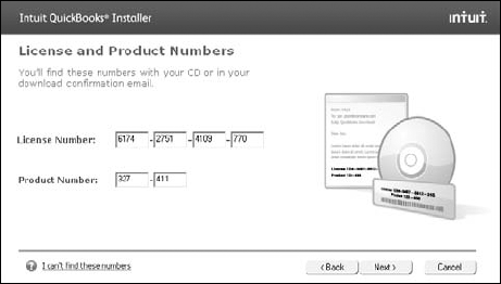 The License and Product Numbers window.