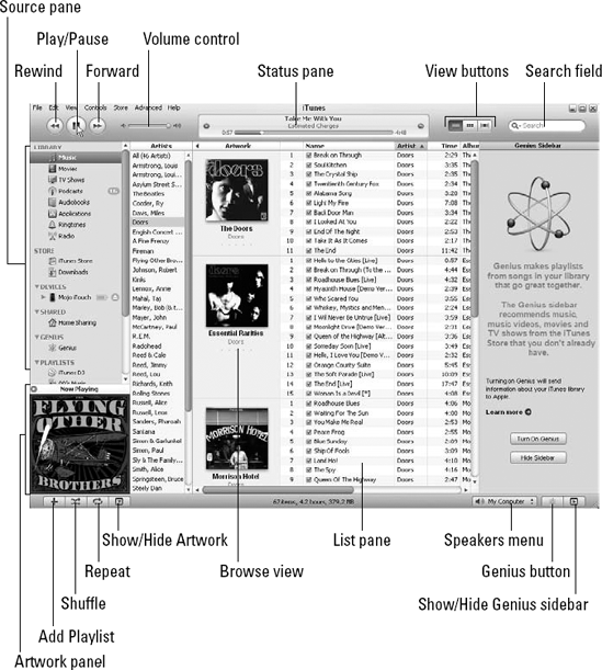 The iTunes window on a PC showing the List pane in Browse view.