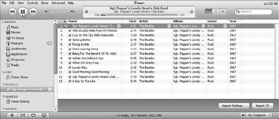 CD track info appears after iTunes consults the Internet.