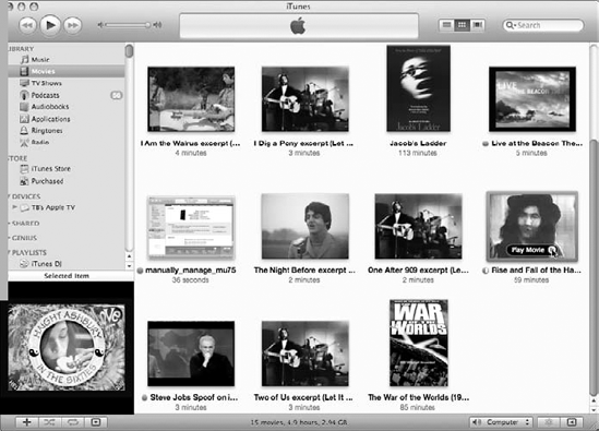 Browse and play movies in your iTunes library in Grid view.