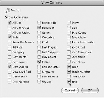 Change the viewing options for music in List view.