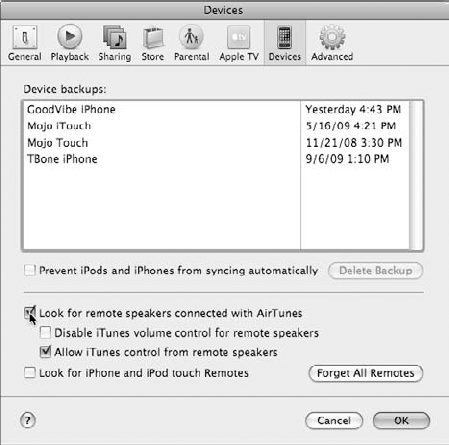 Select the option to look for remote speakers connected to your computer using AirTunes.