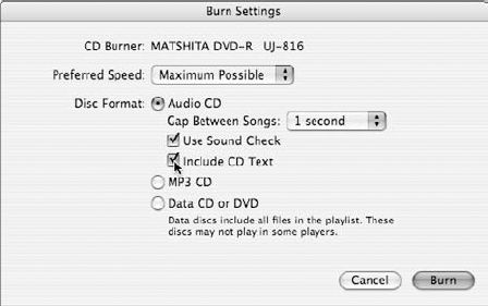 Choose burn settings before burning the disc.