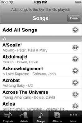 Add songs to the On-The-Go playlist.