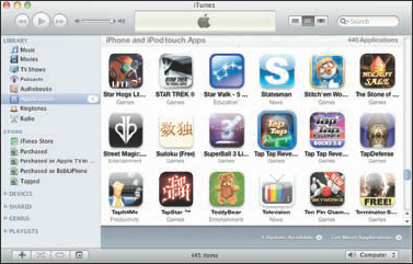 Applications you downloaded appear in the Applications section of your iTunes Library.