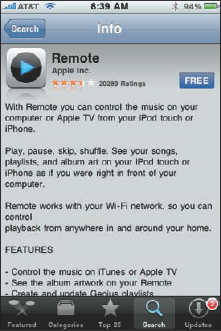 Remote, the free application from Apple, lets you control iTunes or AppleTV from your iPhone.