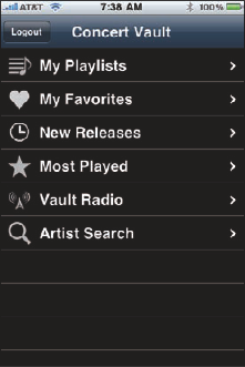 The Wolfgang's Concert Vault iPhone app has a simple, clean interface.