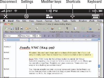 I'm editing this chapter with Microsoft Word while controlling my Mac remotely with Jaadu VNC.