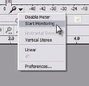 Turning on Audacity's input monitor