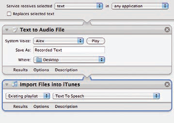 Converting audio to text in Mac OS X 10.6 Snow Leopard using Automator actions