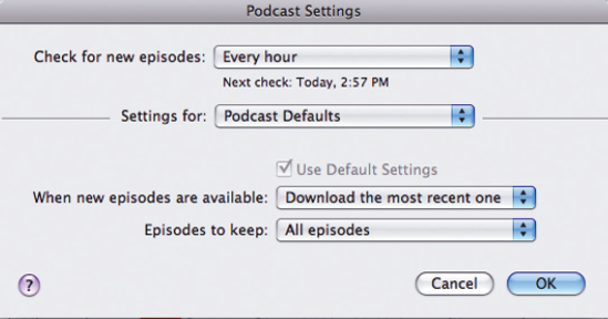 Podcast Settings let you tell iTunes how it should update your podcasts.