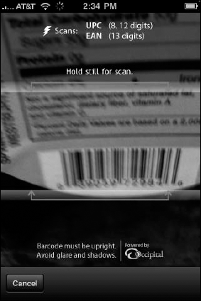 RedLaser recognizes the barcode and captures it so that you don't haveto touch a button while holding the iPhone steady.