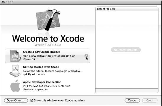 The Xcode welcome screen.