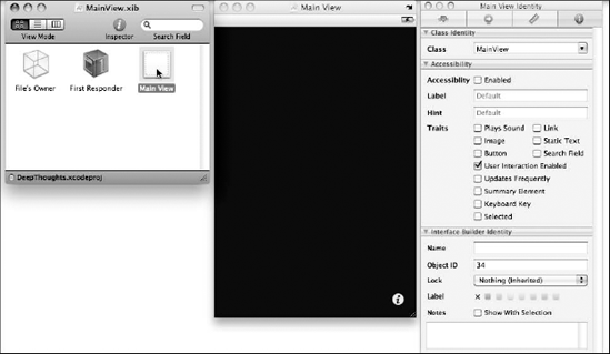 The MainView. xib file's Main view in Interface Builder.