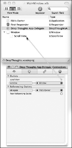 Connect the scrollView method in the Deep Thoughts App Delegate to Scroll View in Main Window. xib.