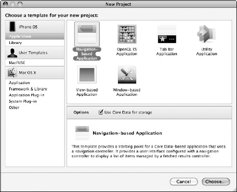 The avigation-Based Application template.