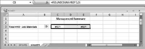 The formulas are trying to calculate the sums of cells that don't exist.