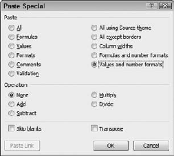 The "Formats" in the Values and Number Formats option pertains only to number formats such as currency, not to more broadly defined formats such as boldface and italics.