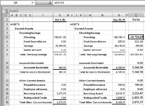 With the accounts lined up, it's easy to calculate all the balance differences.