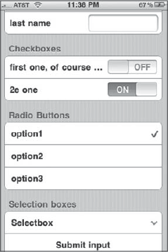 Defining check box and radio options