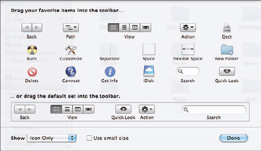 Use the Toolbar Customization sheet to define the tools on your toolbar and to organize them.