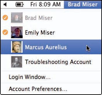 The Fast User Switching menu makes it easier to share your MacBook with others.