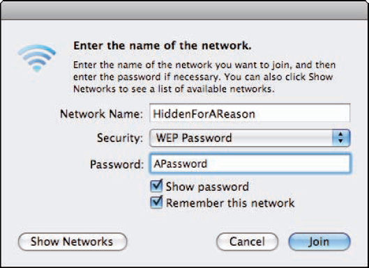 Use this dialog box to join closed networks.