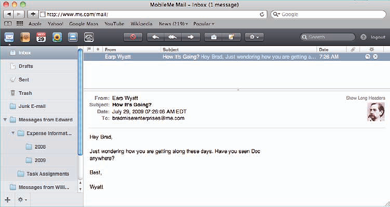 MobileMe's Mail application is similar to Mail on the Mac except you can access it through a Web browser.