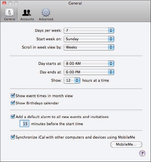 The General preferences enable you to configure how weeks and days are displayed.