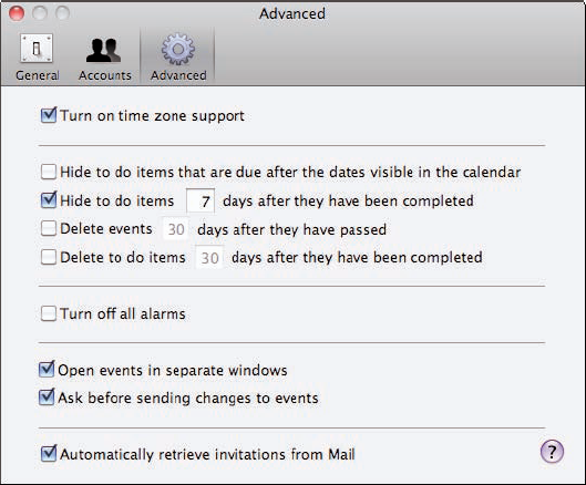 The most important setting on the Advanced tab is for time zone support.