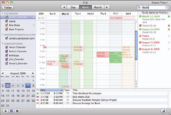 When you search, you see the results in the pane at the bottom of the iCal window.